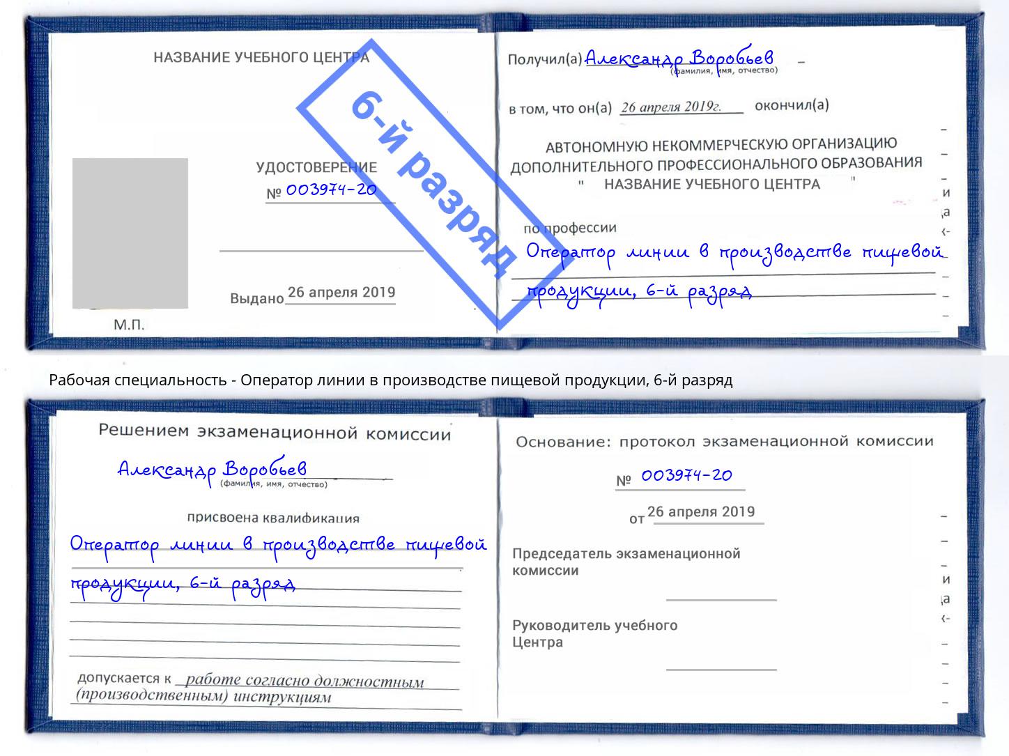 корочка 6-й разряд Оператор линии в производстве пищевой продукции Аксай